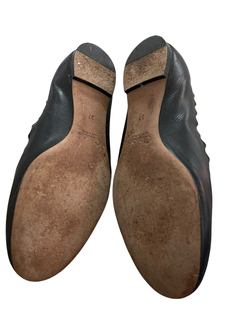 Chloe Lauren Black Scalloped Leather Ballet Flats Women Size USA 7/EU37 - Picture 7 of 9
